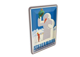 Cartolina da viaggio in latta 10x14 cm Targa decorativa pupazzo di neve Austria Stiria