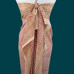 Rød gul pareo, sarong, tørklæde, strandhåndklæde, sommertørklæde, skulderklud, bleekjole, lavet af 100% bomuld, trykt med naturlige farver, håndlavet