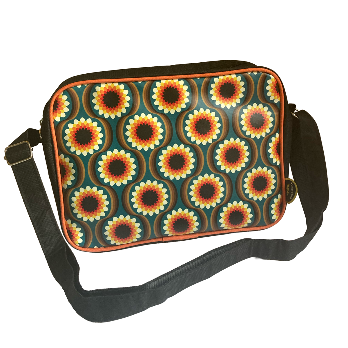 Torebka na ramię średnia - Retro kwiaty czarne