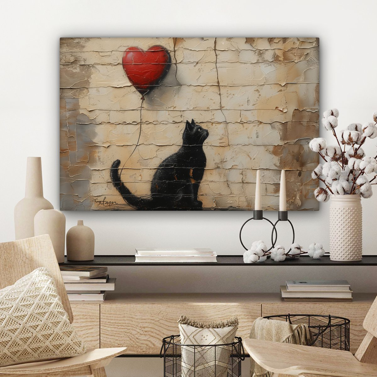 Leinwand Malerei - Wanddekoration Katze - Graffiti - Ballon - Street Art - Zusammenfassung - Wanddekoration Wohnzimmer - Raumdekoration modern - abstrakte Gemälde