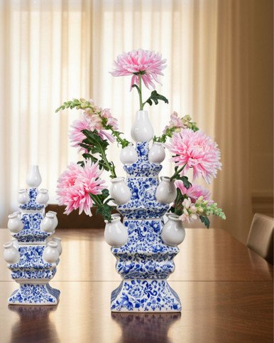 Tulip vase XL - 3 -piece - Ornate flower - Ceramics - 51 cm
