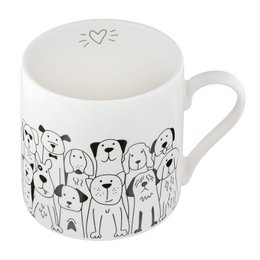 Tasse / Becher, "Hundebande", Hundmotiv, Knochenporzellan, weiß, VE 6, L. 8.8 cm, B. 12.5 cm, H. 9 cm