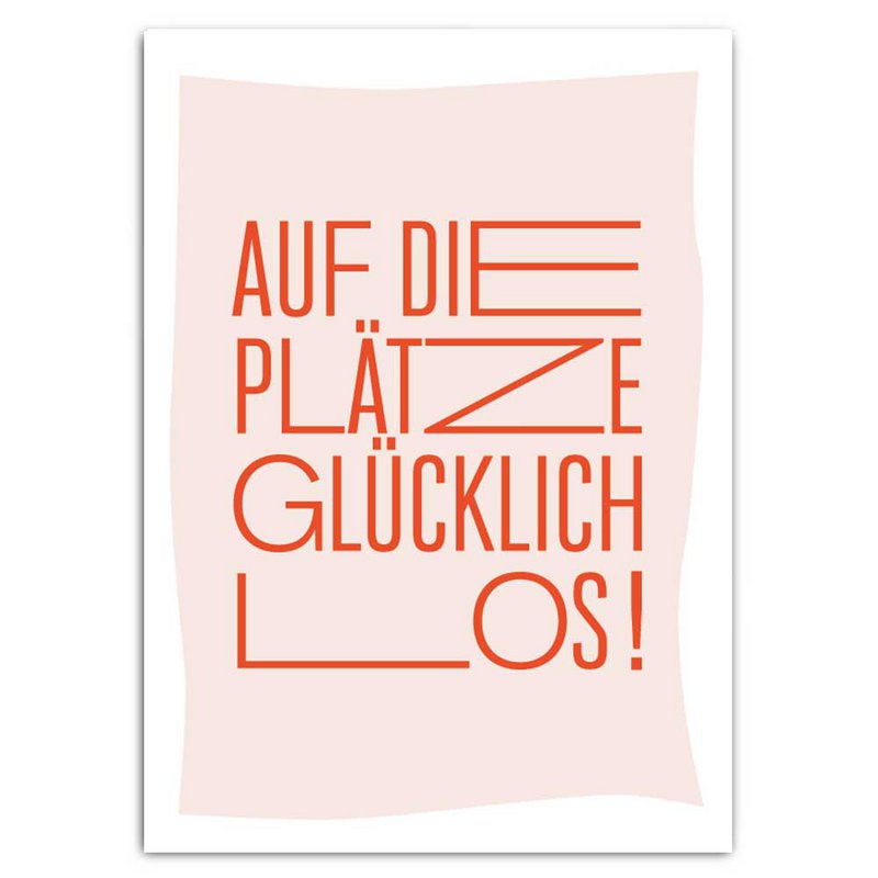 Ready, happy, go - ansichtkaart met neonprint