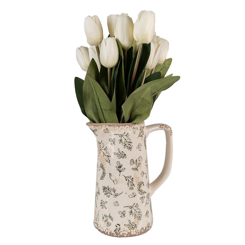Decoratie Kan 15x10x19 cm Groen Beige Keramiek Bloemen Waterkan