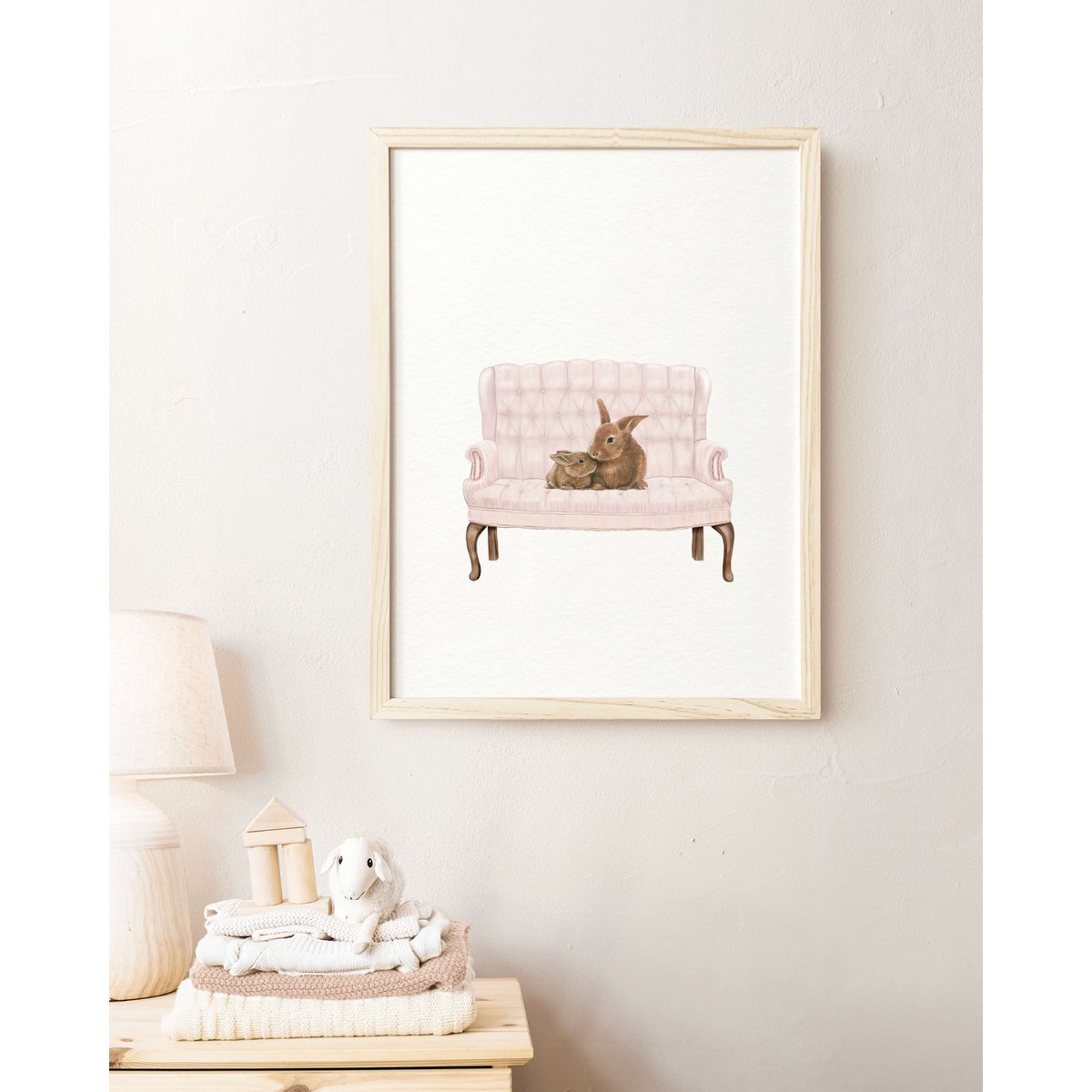 Bunny nursery art print, mother and baby, bunny poster, cute bunny poster, pink girls room poster, easter poster, cute bunny print, girls nursery art print, girls room