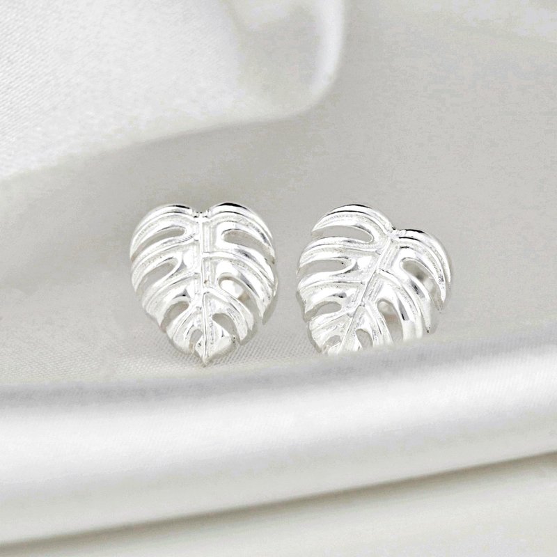 Monstera Leaves Stud Earrings - 925 Sterling Silver - Exotic Leaves Jewelry - EAR925-45