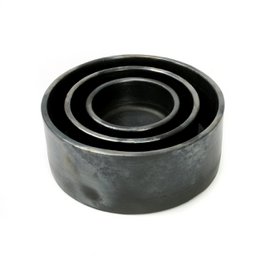 Grey ceramic nesting bowls, rustic textured finish, stackable serving dishes set.