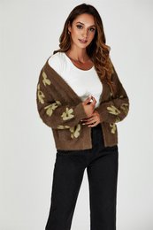 Blomster mønster strikket cardigan i brun
