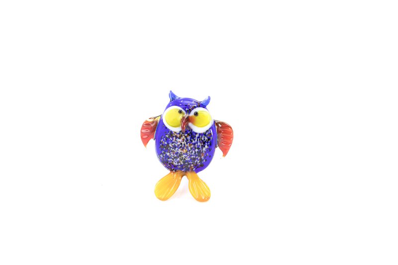 Glass owl - Blue - height 9 cm - Handmade