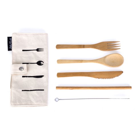 BAMBOO CUTLERY SET WITH COTTON CASE HF
