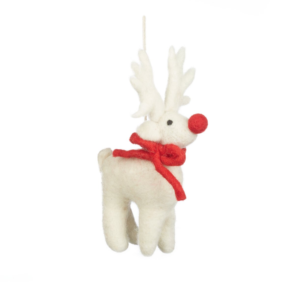 Decoración colgante de Rudolph blanco de Navidad biodegradable de fieltro hecho a mano