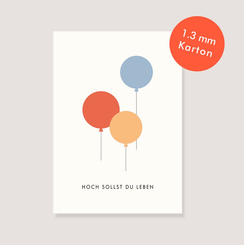 Postkarte Naturkarton - "Luftballons - Hoch sollst du leben"