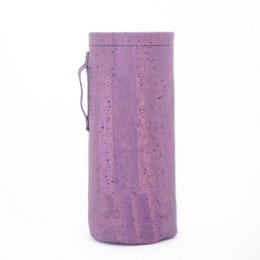 A tall, cylindrical travel bottle with a purple cork exterior. The bottle has a simple, minimalist design that would be suitable for carrying liquids or other small items during travel.