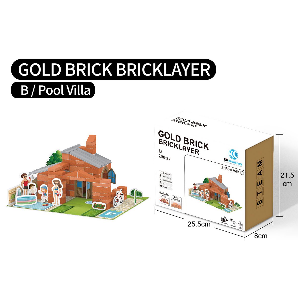 Construction kit STEAM DIY Villa with Swimming Pool - Stone - first make your own bricks and then build!