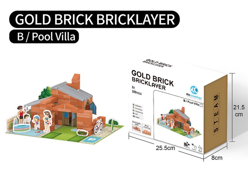 Construction kit STEAM DIY Villa with Swimming Pool - Stone - first make your own bricks and then build!