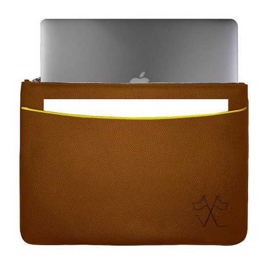 VUE LAC laptop sleeve with Cognac front pocket, 38cm Yellow border