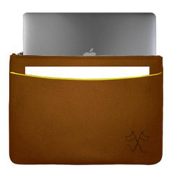 VUE LAC laptophoes met Cognac voorvak, 38 cm gele rand