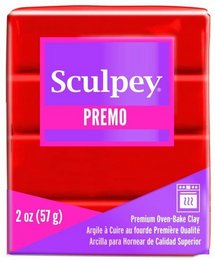Sculpey Premo polymer clay in Cadmium Red Hue color, a premium polymer clay for DIY crafting and modeling.