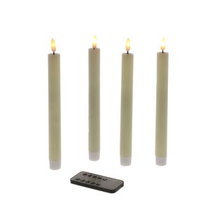 S/4 pcs. LED stick candle, cream, real wax/plastic/LED, H. 24.5 cm
