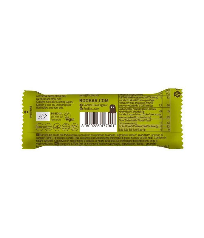 Hemp Protein Bar, organic, Roobar, 30g