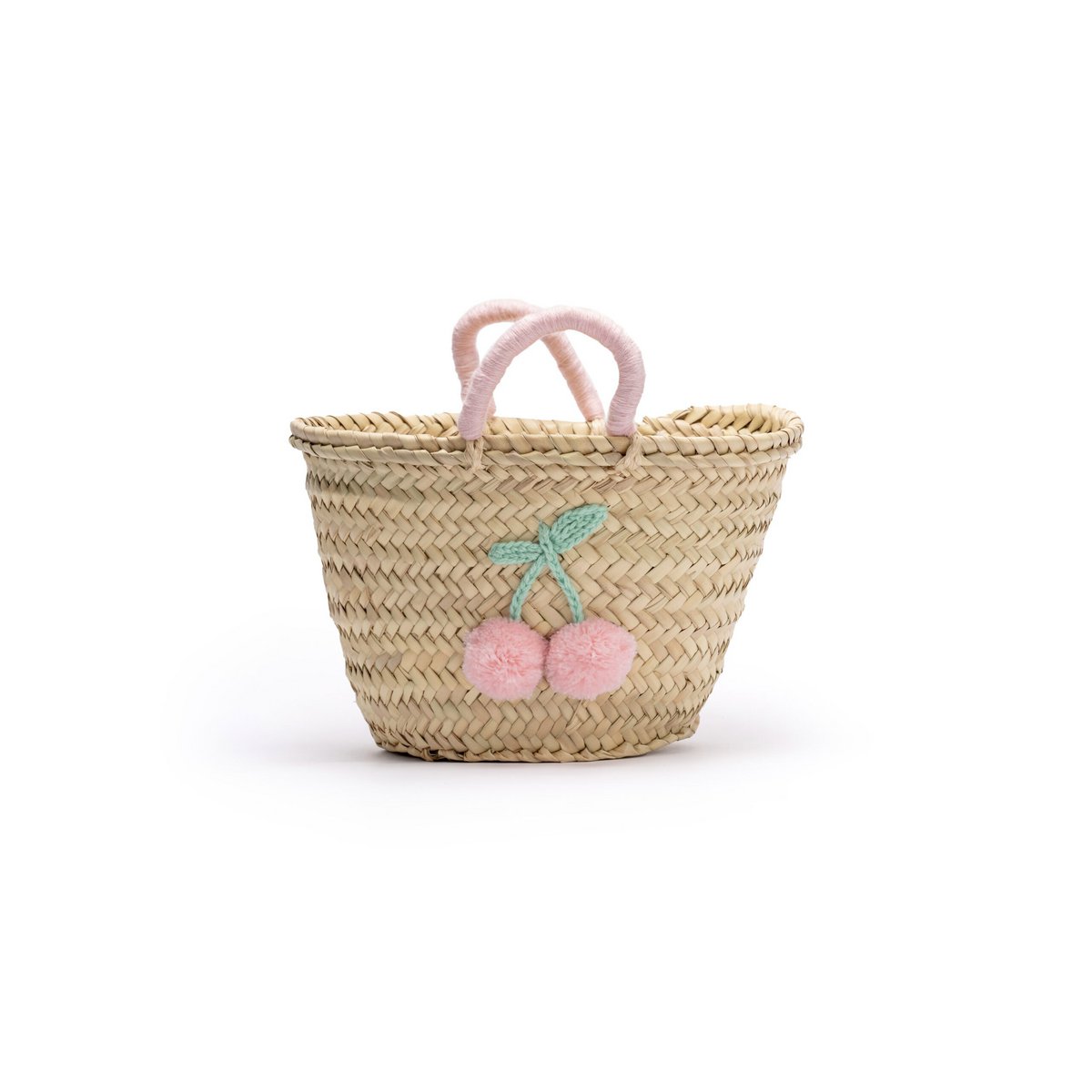 Kinderreiswieg, strandtas, 32 cm, strozak met pompons, meisjestas, handgemaakt, esparto tas
