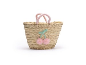Kindertragetasche, Strandtasche, 32 cm, Strohsack mit Pompons, Mädchentasche, handgefertigt, Esparto-Tasche