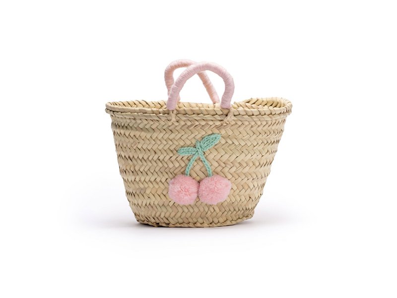 Kinderreiswieg, strandtas, 32 cm, strozak met pompons, meisjestas, handgemaakt, esparto tas