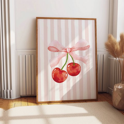 Kirschbogen-Druck, Kirschplakat, Bogenplakat, Kokette-Druck, rosa Mädchenzimmerplakat, Mädchenkinderzimmerplakat