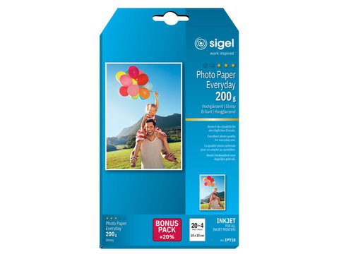 Inkjetfotopapier Sigel 10x15cm Everyday+ 200grs wit 20+4 vel hoogglans