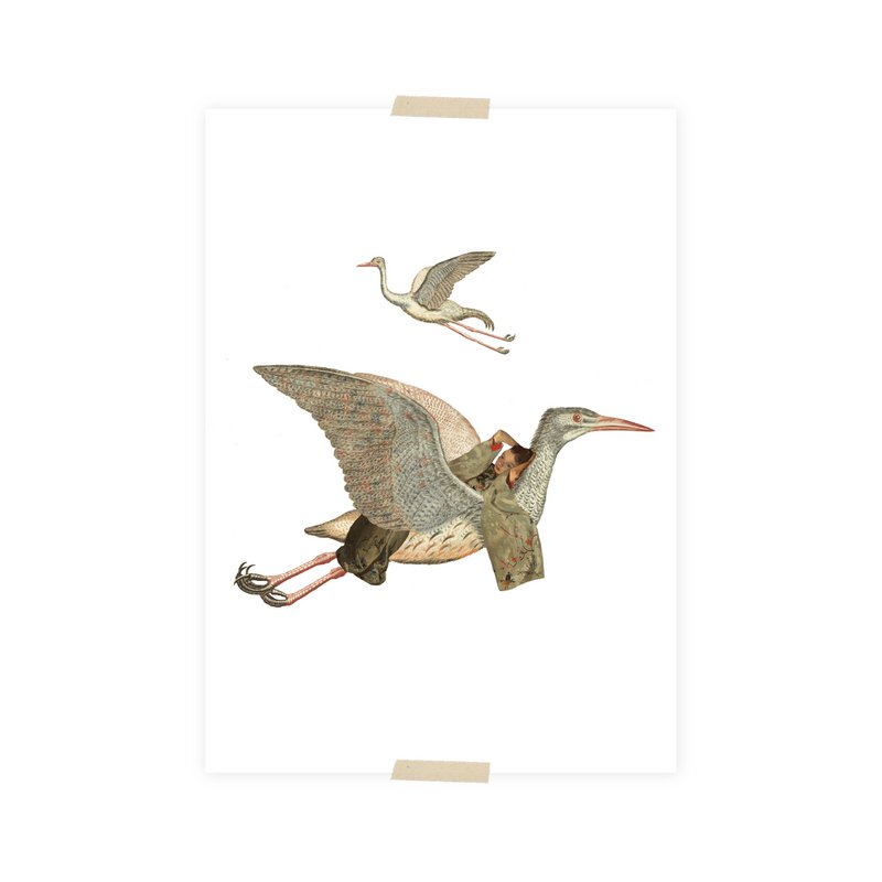 Postkartencollage Museumssammlung - Kranich und Mädchen