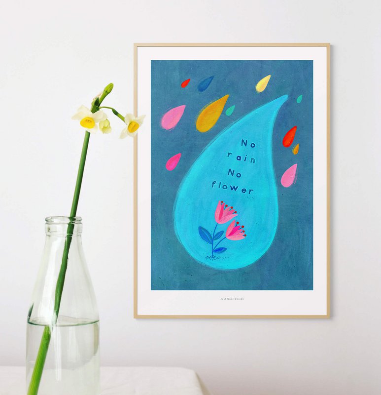 Ingen regn ingen blomster | Illustrationsplakat kunsttryk