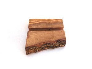 Smartphone tablet holder mobile phone stand in natural cut from olive wood
