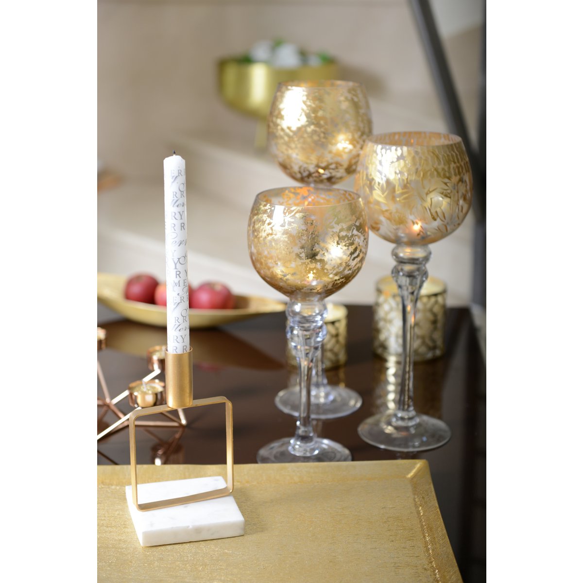 MAT reife Goldene Kerzenhalter Marmorunterstützung H.17 cm