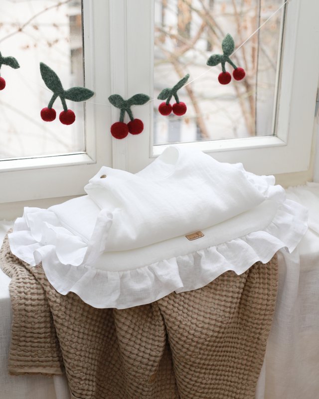 summer linen baby sleeping bag with frills, baby sleeping sack with frills 1 TOG, 1.5 TOG, 2.5 TOG