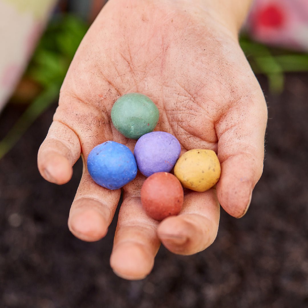 5er Blumenmurmeln im Pergaminbeutel - "Endlich Schulkind" -Einschulung