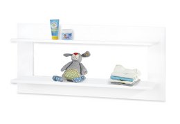 White classy matt wall shelf for kids' room. Features a simple, minimalist design with a clean, modern aesthetic. Suitable for storing books, toys, and other children's items.