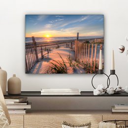Lærredsmaleri - vægdekoration - strand - hav - klit - solnedgang - landskab