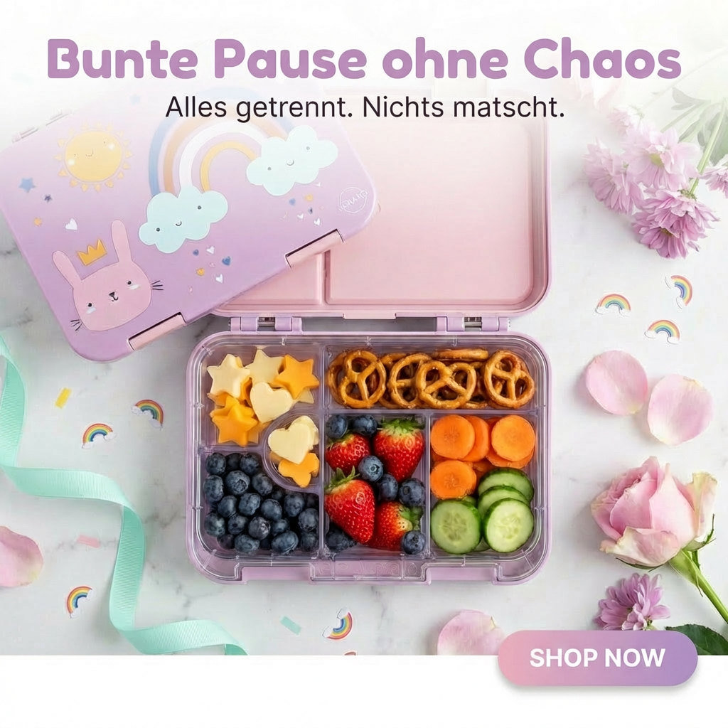 Brotdose Kinder auslaufsicher mit Fächern – Bento Lunchbox Kindergarten BPA frei – Regenbogen - JENARD
