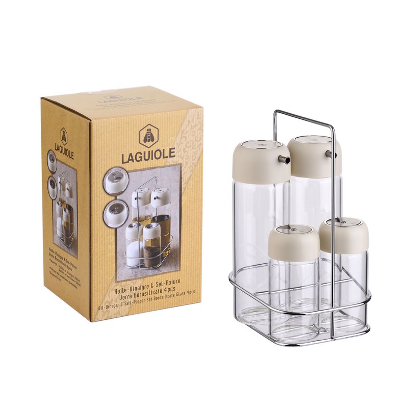 Laguiole Set 4 pezzi olio e pepe civper di aceto sulla base