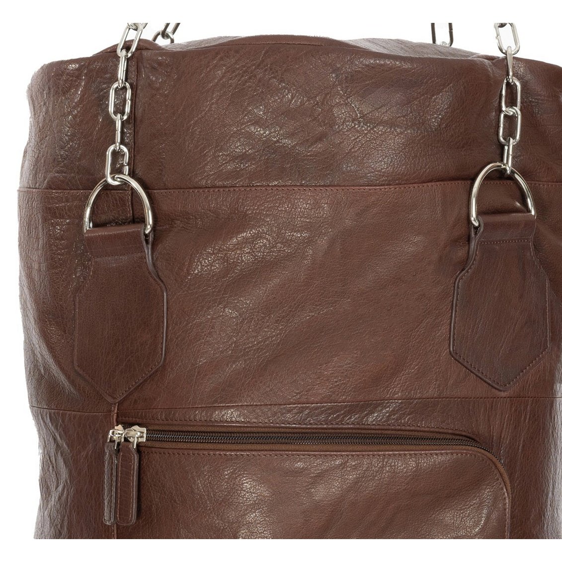 K0036BB | Boxsackbehälter aus echtem Leder, vollnarbig, Rüschen – dunkelbraune Farbe – Zubehör aus poliertem Nickel. Abmessungen: 35 x 35 x 120 cm – Verpackung: TNT-Beutel