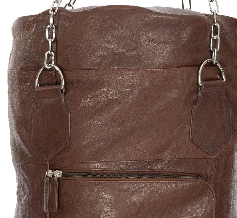 K0036BB | Boxing Bag Container in Genuine Leather, full grain, frills - Dark Brown Color - Polished Nickel Accessories. Dimensions: 35 x 35 x 120 cm - Packaging: Tnt bag