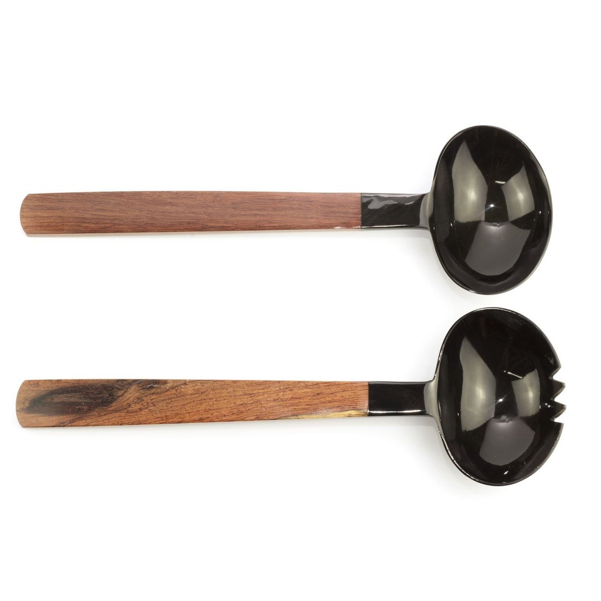 Black horn oval cutlery with a square rosewood handle