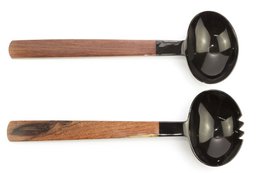 Black horn oval cutlery with a square rosewood handle