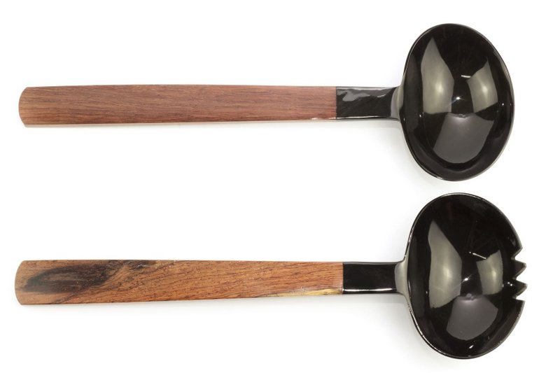 Black horn oval cutlery with a square rosewood handle