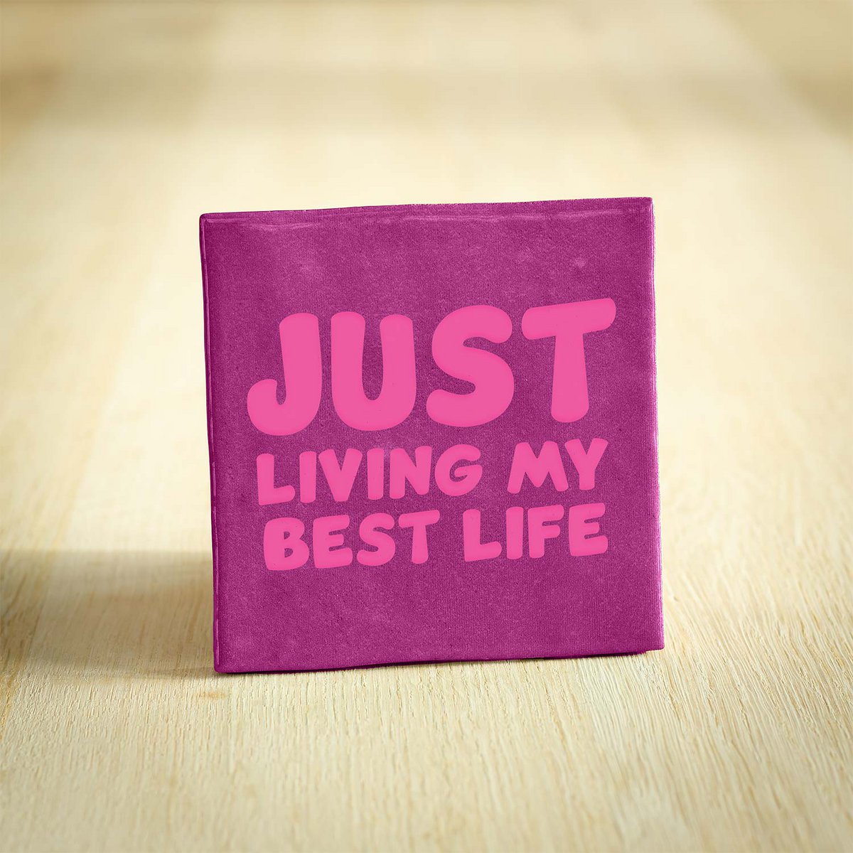 Tegeltje - Just Living My Best Life | Paars & Roze | 10x10cm