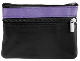 Eccellente portachiavi in ​​vera pelle di colore nero/viola chiaro