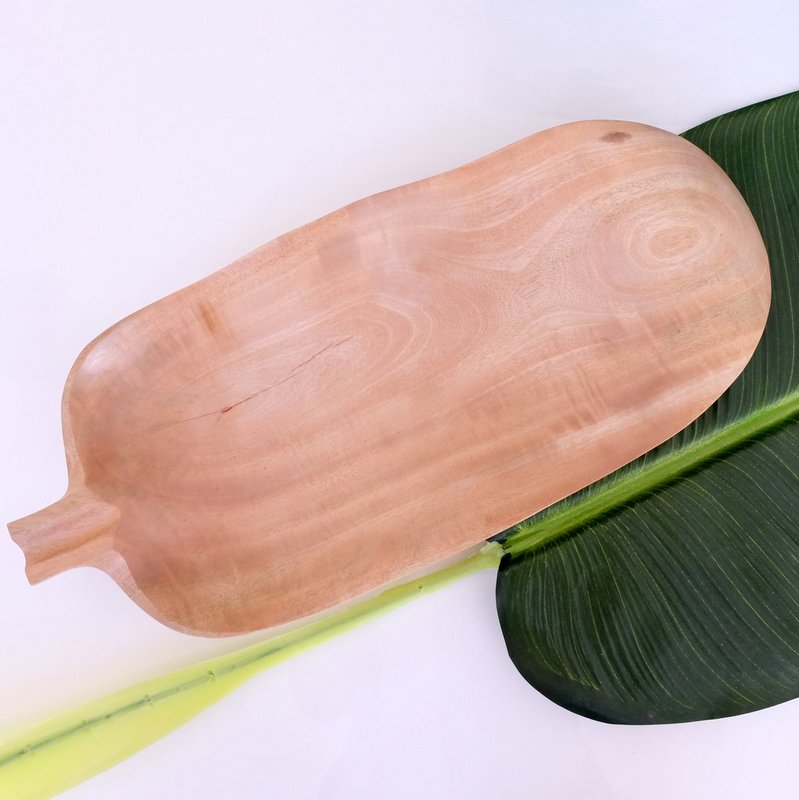 Drewniana miska - miska na owoce - miska sałatkowa - Liść bananowca - biały - dł. 47 x szer. 20 x wys. 7,5 cm