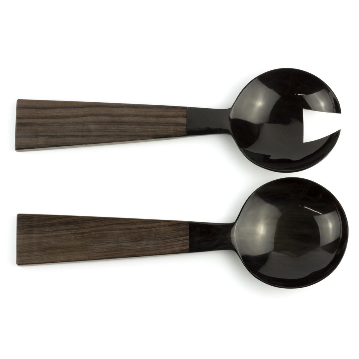 Grands couverts en corne noire avec manche triangulaire en bois