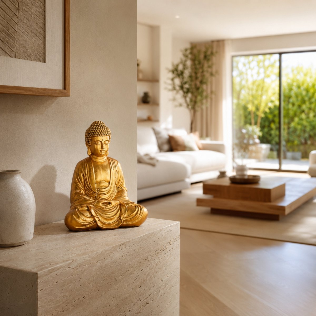 Estatua de Buda de Meditación Dorada - Estatuilla de Decoración Zen y Feng Shui - Lleva la Espiritualidad a tu Interior y un Ambiente Relajante - Estatua de la Suerte