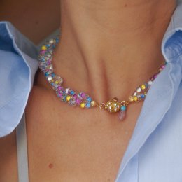 Collier de perles de cristal tchèque avec fermeture magnétique plaquée or, collier incontournable